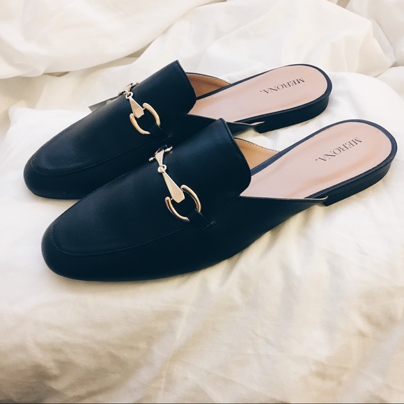 Merona Shoes - NWT black and gold backless mule loafers